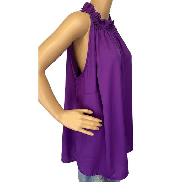 2/$30 NWT Ashley Stewart Smocked Neck Top Purple Magic 0X Plus Size 10/12 - Picture 5 of 13